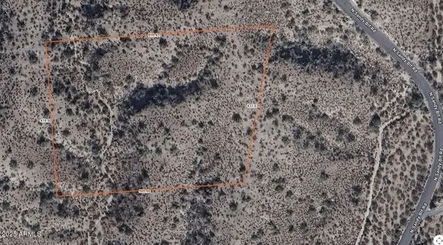 a view of a dry yard with mountains in the background