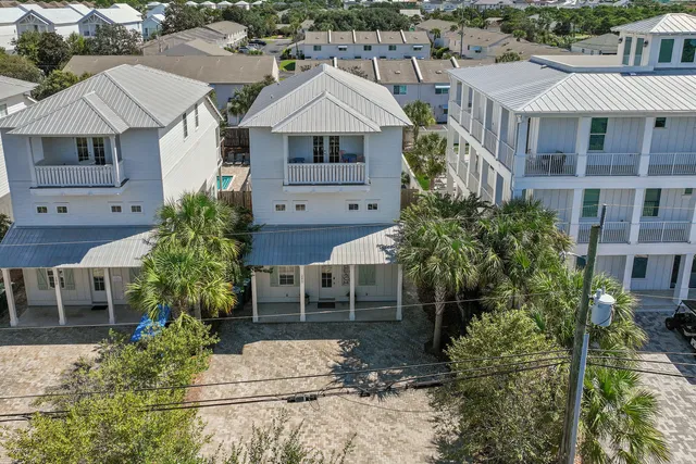 a aerial view of a house with a garden