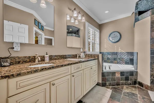 a bathroom with a bathtub and a shower