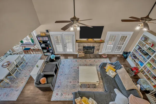 a view of a room with a flat screen tv