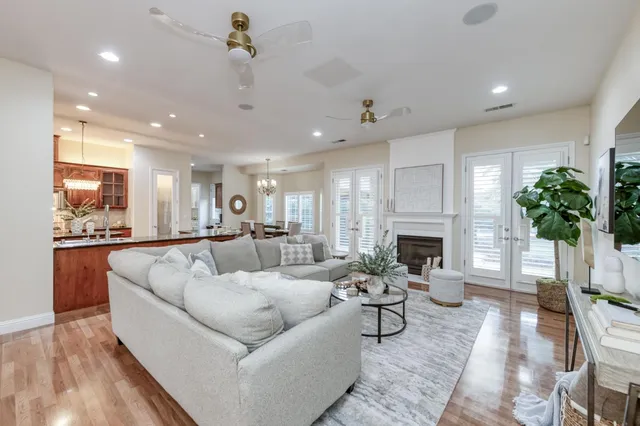 a view of workspace with wooden floor