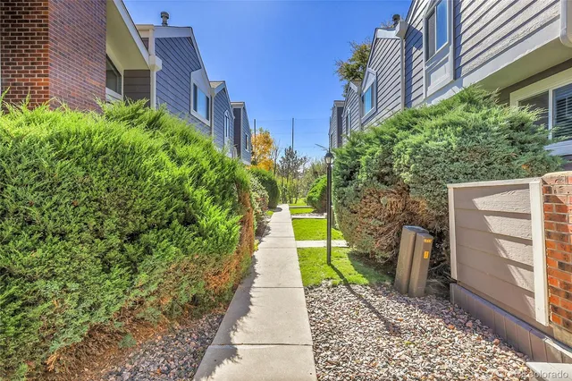 a view of a pathway with a backyard