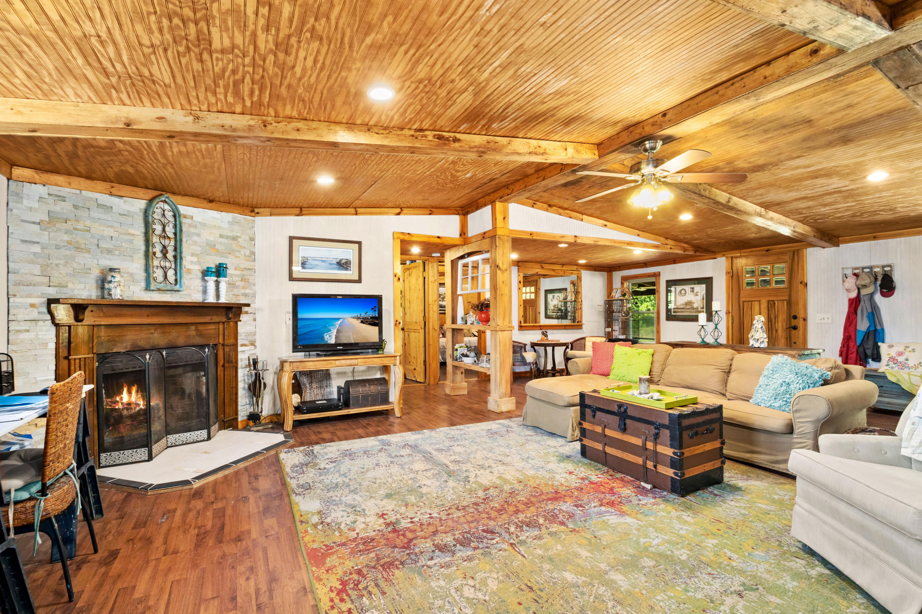 186 Cell Tower Road Salters, SC 29590 - Photo 12 of 35 Fireplace & Beamed Ceiling