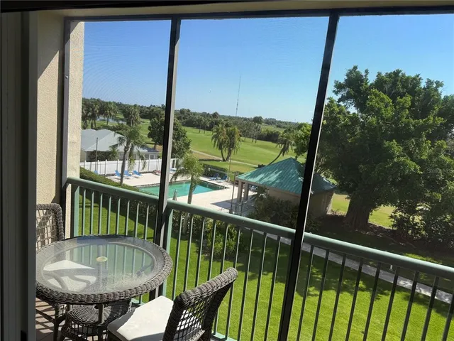 a view of a balcony with chair