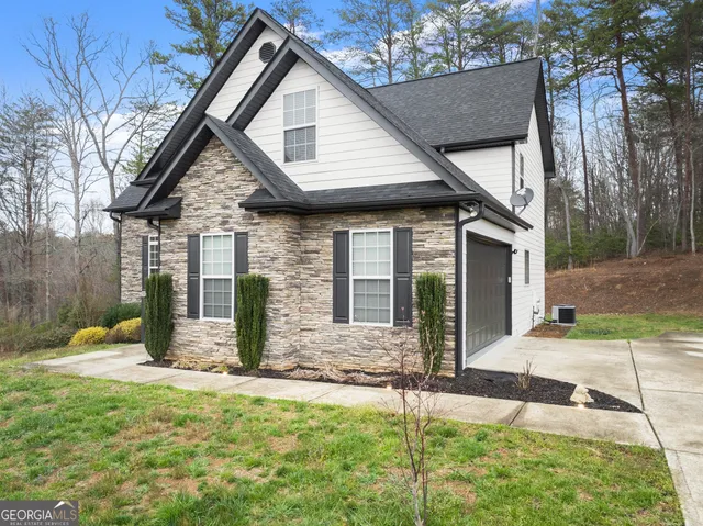 a view of a city from a yard