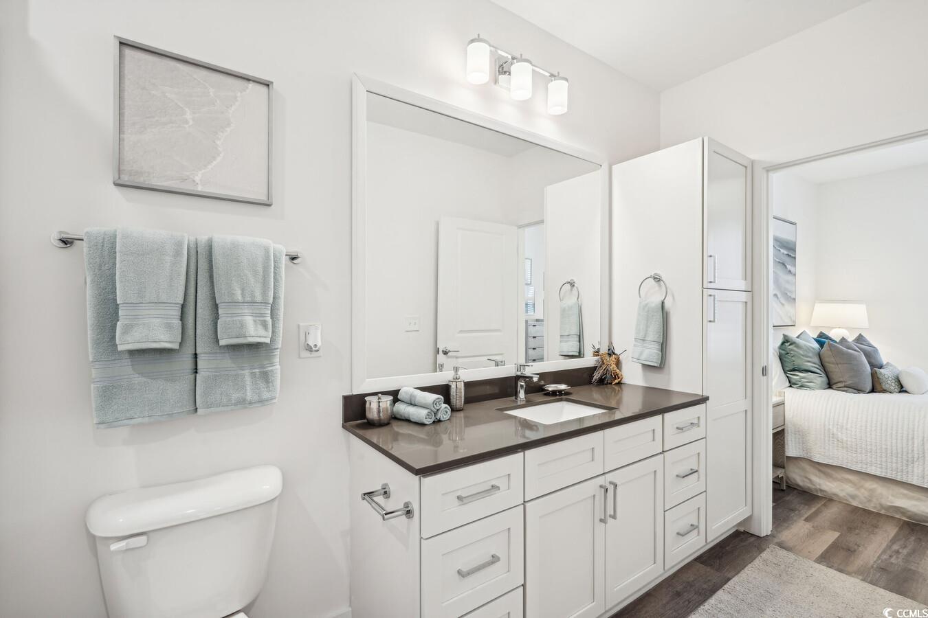 331 Pickwick Drive, Unit A2 Myrtle Beach, SC 29588 - Photo 20 of 39 Bathroom with vanity, toilet, and wood-type flooring