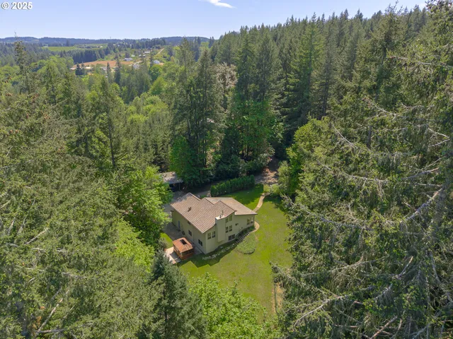 an aerial view of a house with mountain view