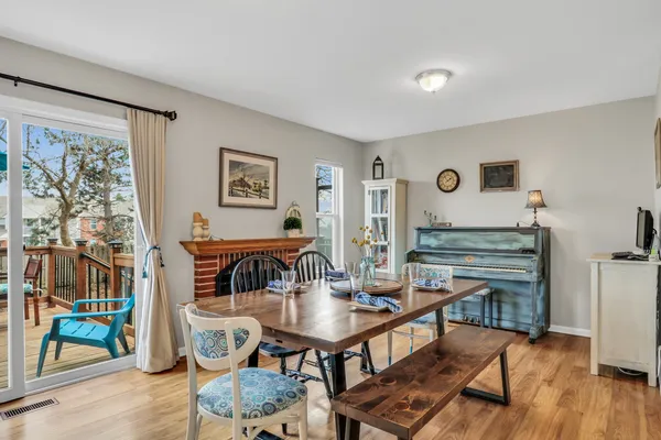 a view of a livingroom with furniture and a table