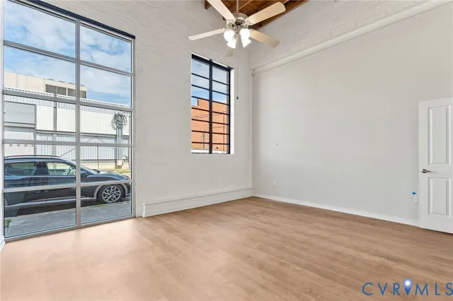 an empty room with windows