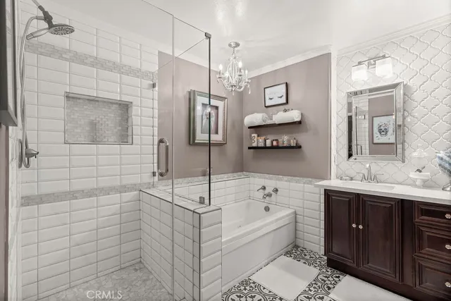 a bathroom with a bathtub and shower