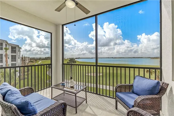 a balcony with furniture