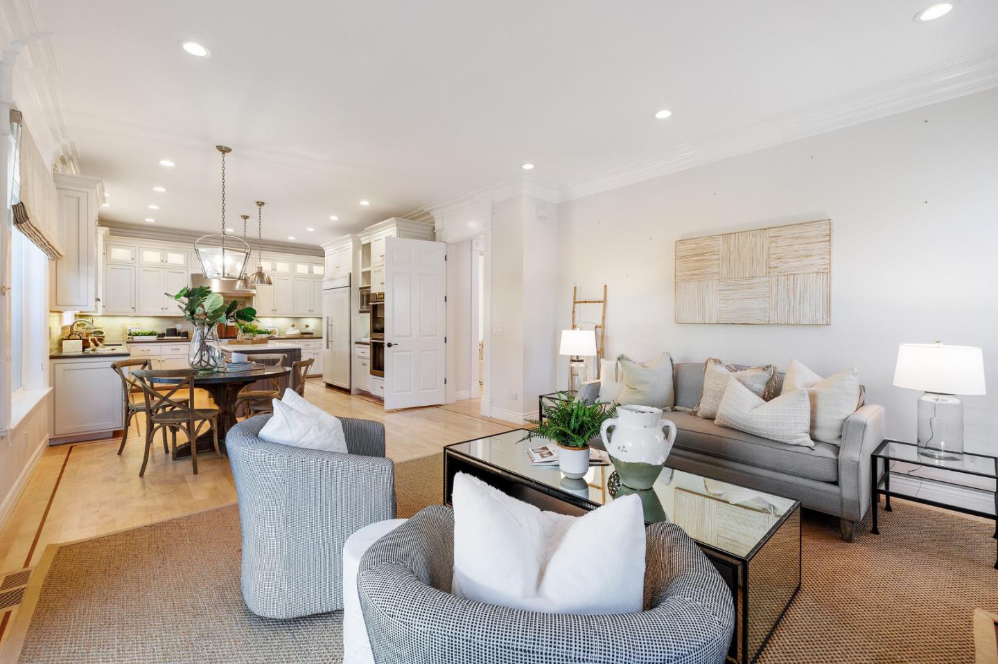1330 Benito Avenue Burlingame, CA 94010 - Photo 27 of 60 a living room with furniture kitchen and a chandelier
