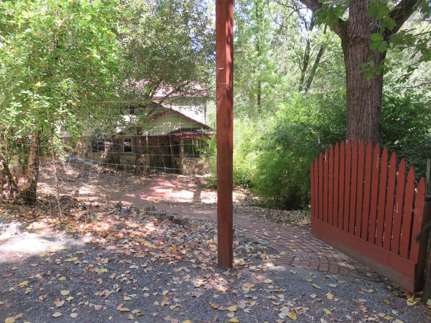 2563 Woodhouse Mine Road West Point, CA 95255 - Photo 28 of 49 a view of a small yard with large trees and wooden fence
