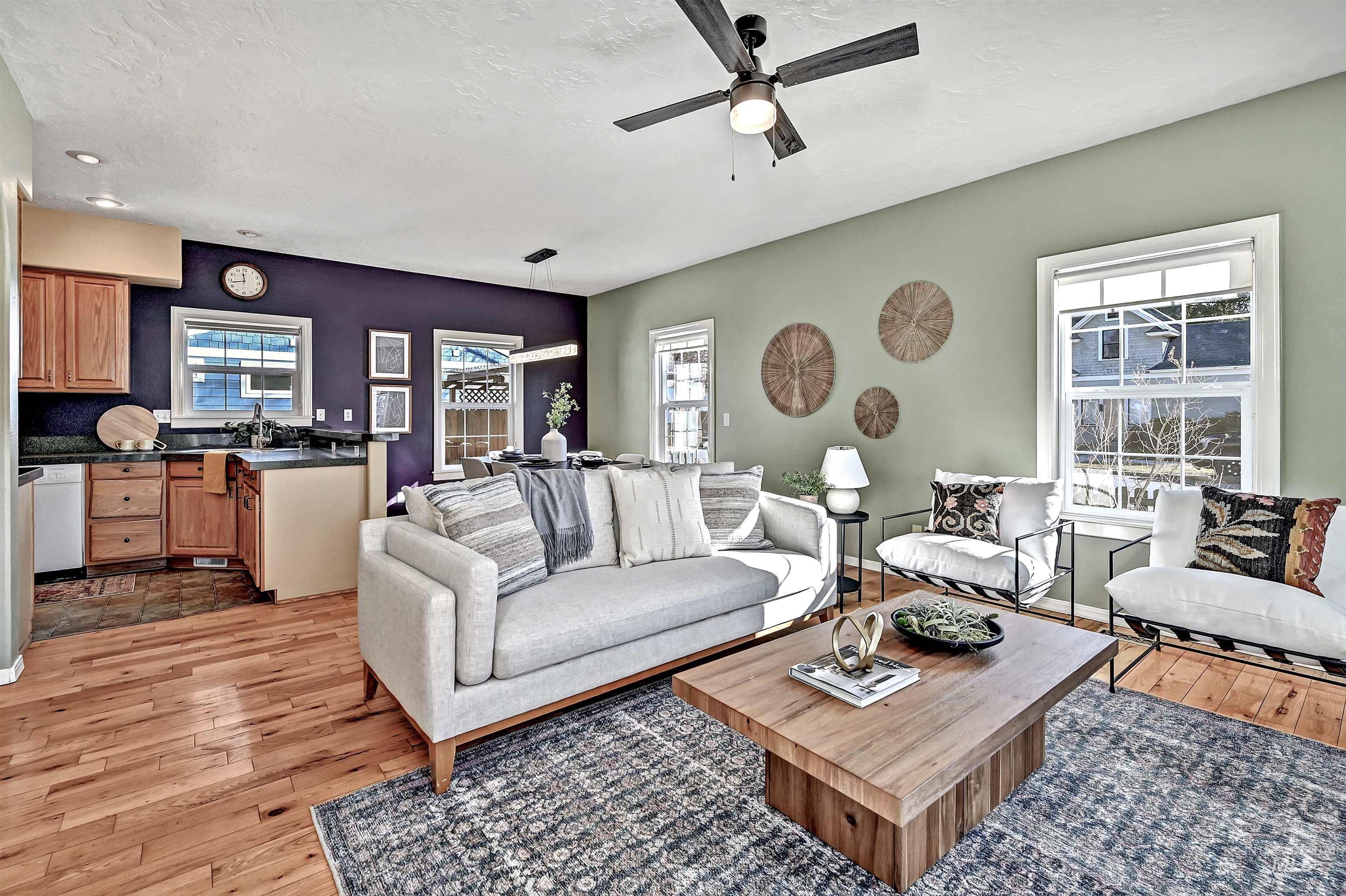 1902 West Washington Street Boise, ID 83702 - Photo 5 of 43 Living room featuring ceiling fan and light wood-style floors