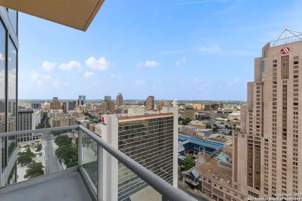 a view of a city from a balcony