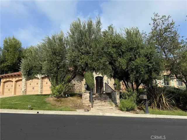 a view of a yard with plants and trees