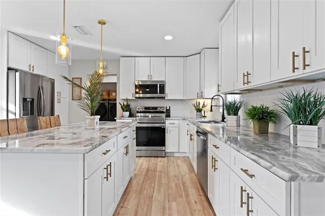 an aerial view of a house with garden space and street view