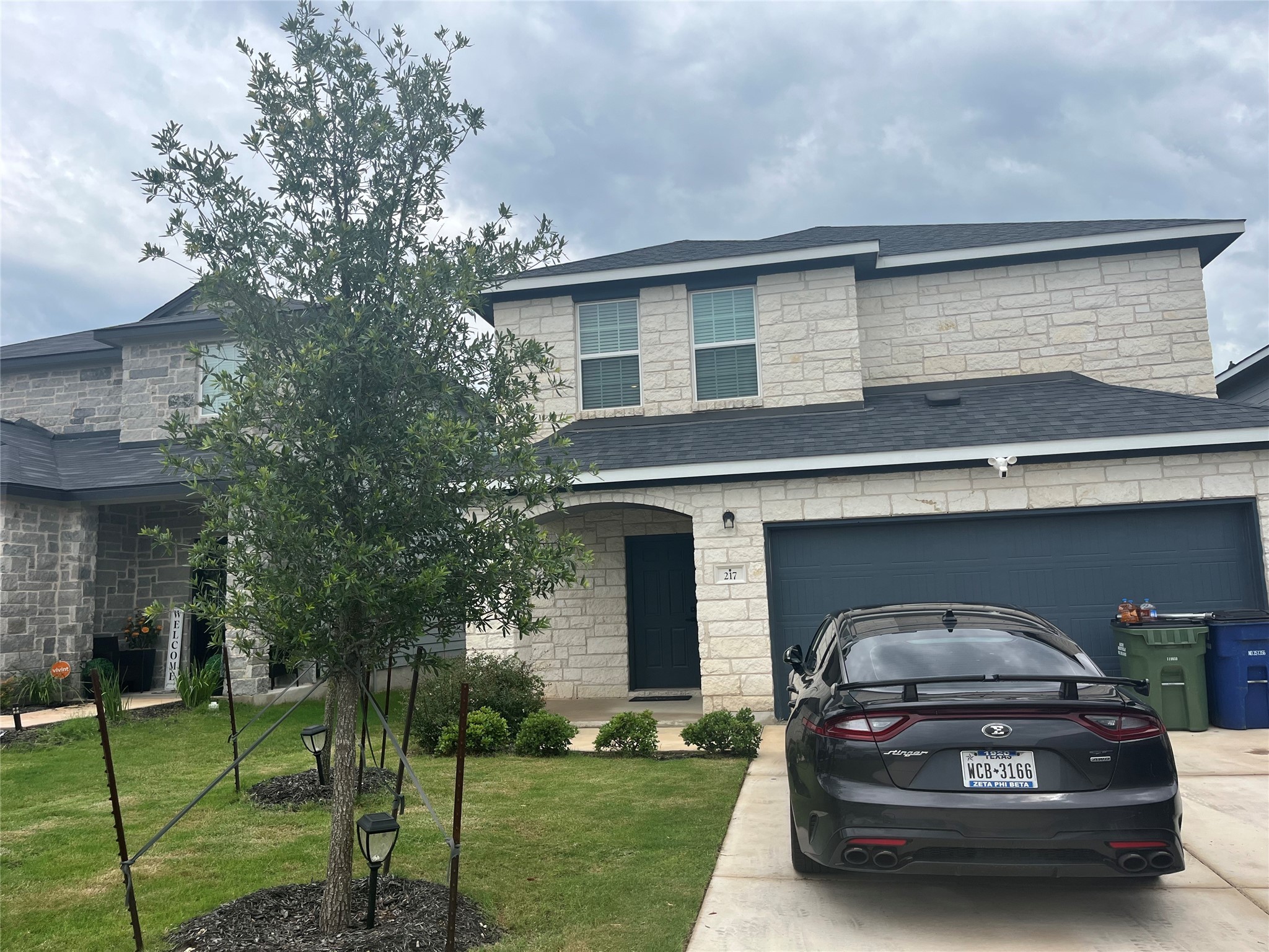 a car parked in front of a house