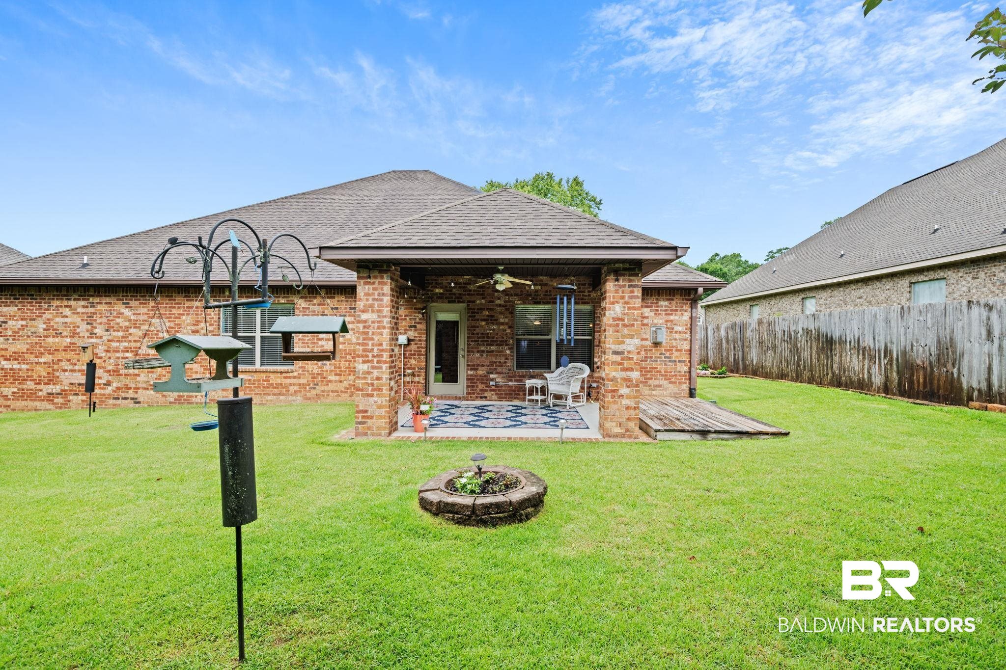 2554 Masters Court Mobile, AL 36618 - Photo 33 of 35 Rear view of house with a patio, brick siding, ceiling fan, and roof with shingles