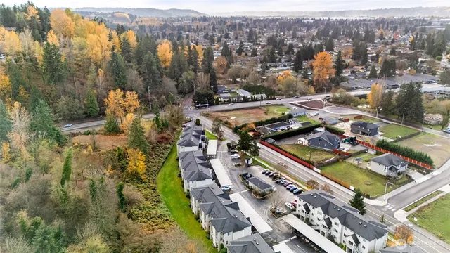 a city view with tall buildings