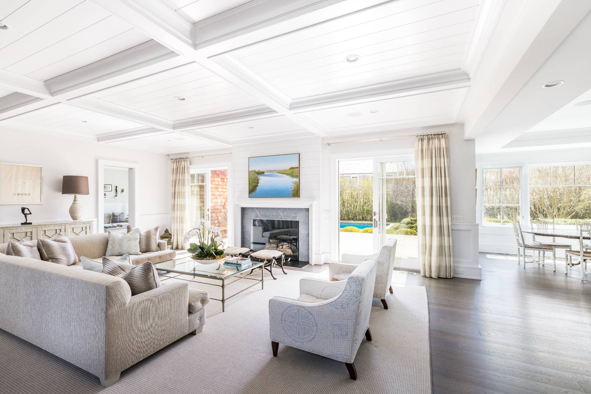 135 Hildreth Lane Bridgehampton, NY 11932 - Photo 5 of 33 a living room with fireplace furniture and a large window
