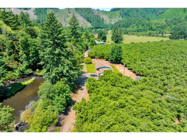 a view of a garden with a lake view