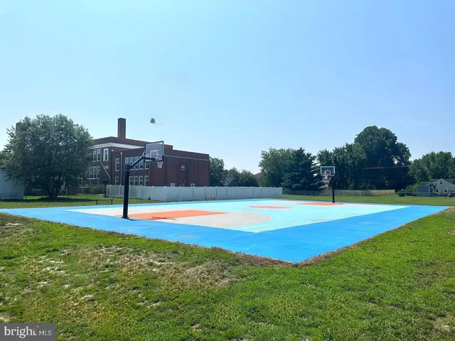 a view of a park with slide