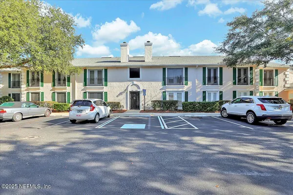 a view of a cars park in front of a building