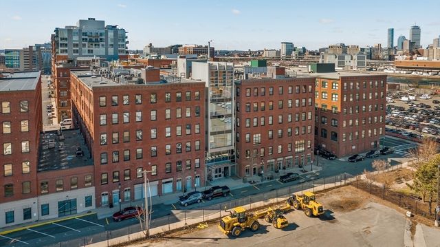 a city view with tall buildings