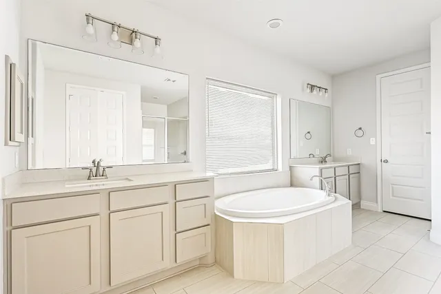 a bathroom with a sink a toilet a mirror and bathtub