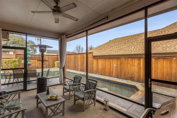 a living room with a large window