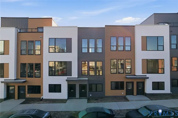 a front view of a building with windows