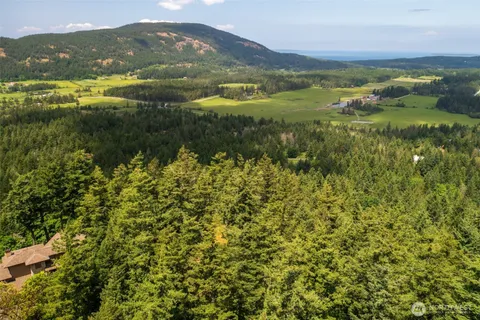 a view of an ocean and a mountain