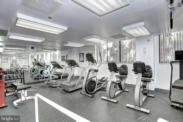 a view of a room with gym equipment