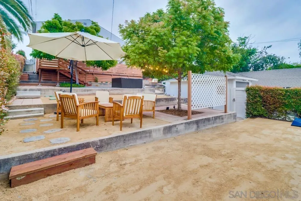 4584 3rd Street La Mesa, CA 91941 - Photo 38 of 57 a view of a patio with a table and chairs under an umbrella