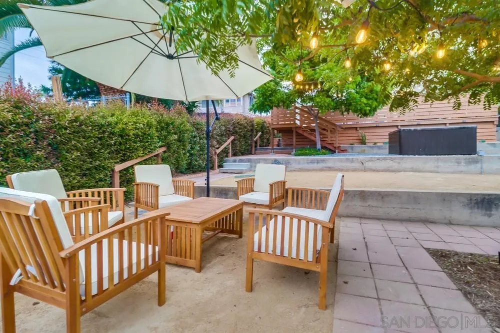 4584 3rd Street La Mesa, CA 91941 - Photo 39 of 57 a view of a patio with a table and chairs under an umbrella