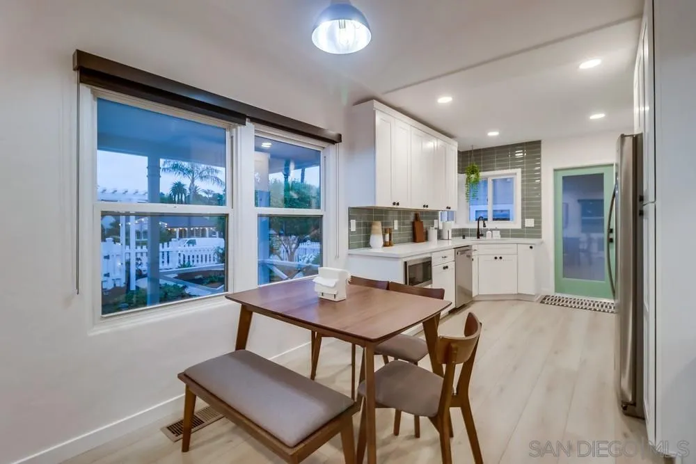 4584 3rd Street La Mesa, CA 91941 - Photo 6 of 57 a kitchen with a dining table chairs and refrigerator