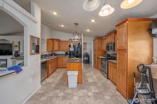 a large kitchen with lots of counter space