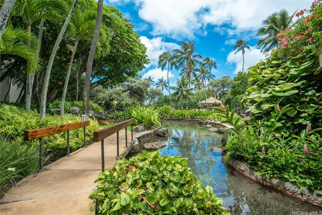 a view of a garden with potted plants