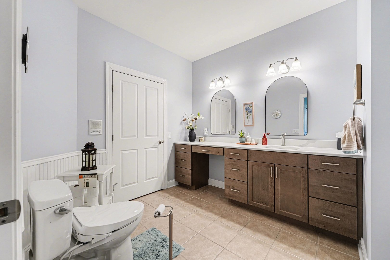 1744 East Offner Road Beecher, IL 60401 - Photo 30 of 49 a spacious bathroom with a double vanity sink toilet and a mirror