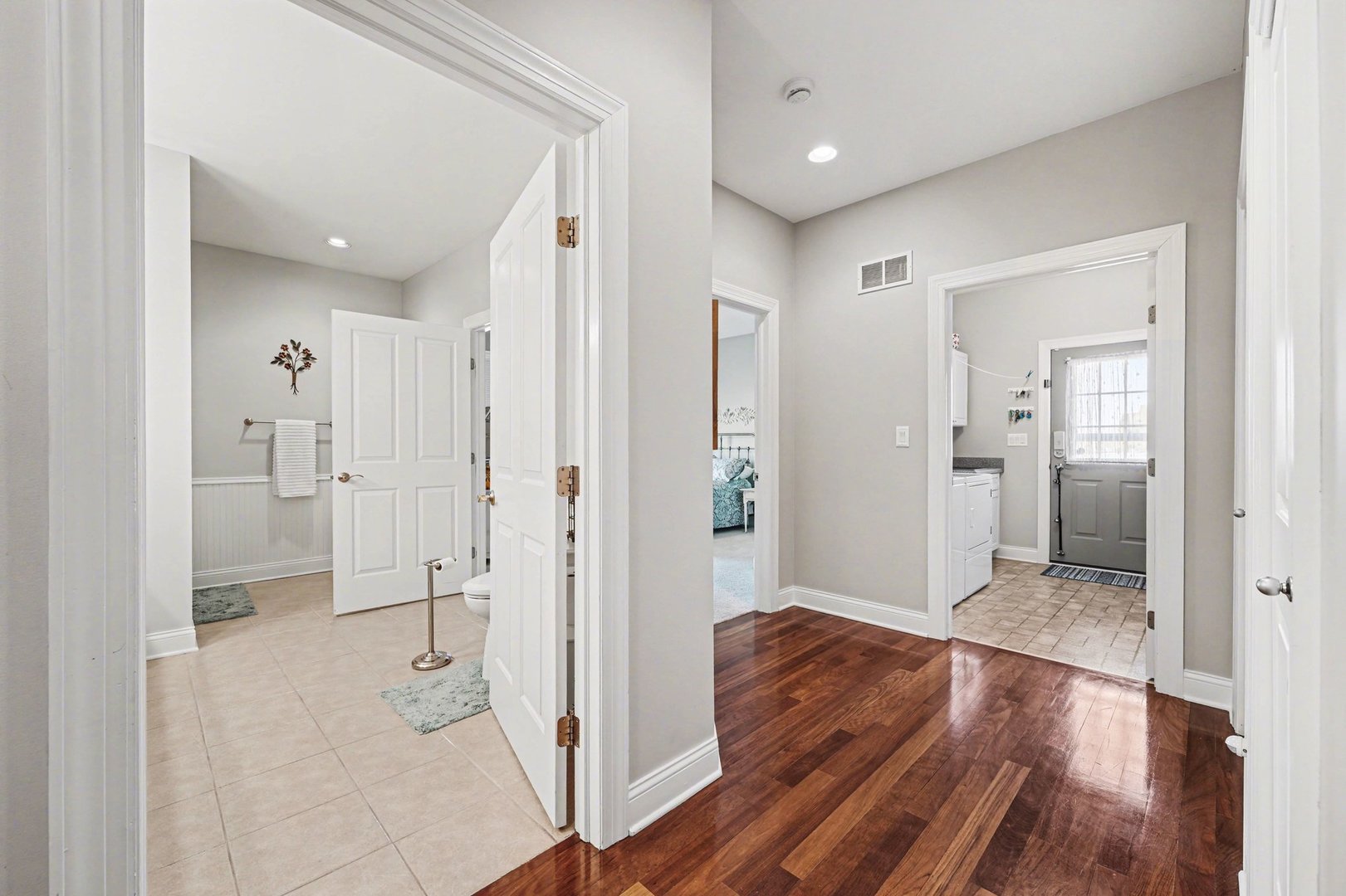 1744 East Offner Road Beecher, IL 60401 - Photo 41 of 49 a bathroom with a glass door shower a sink and a mirror
