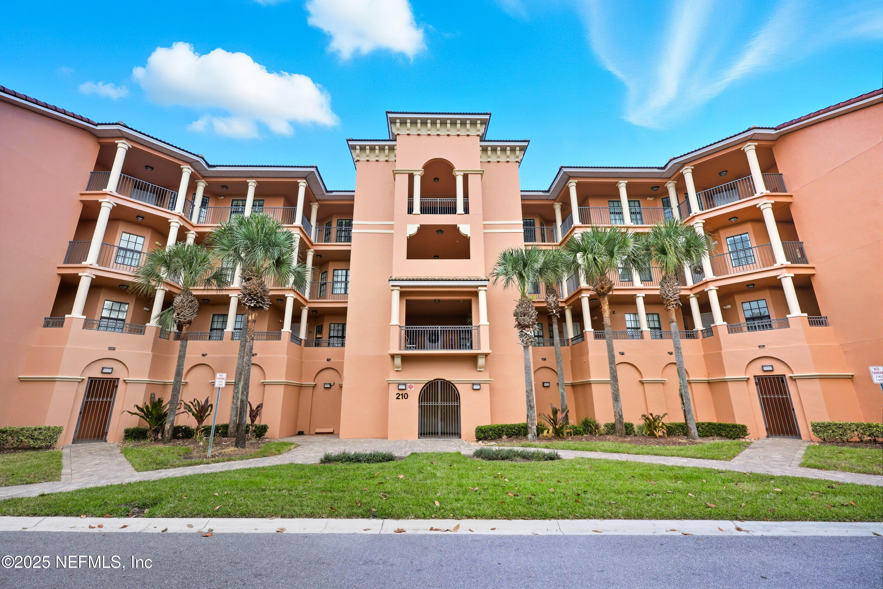 a front view of a multi story building