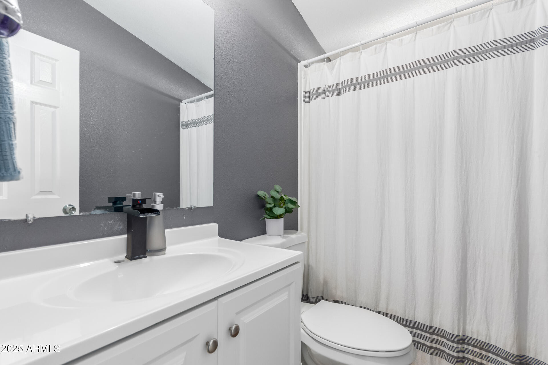 320 East McKellips Road, Unit 188 Mesa, AZ 85201 - Photo 22 of 28 a bathroom with a sink a toilet and shower curtain