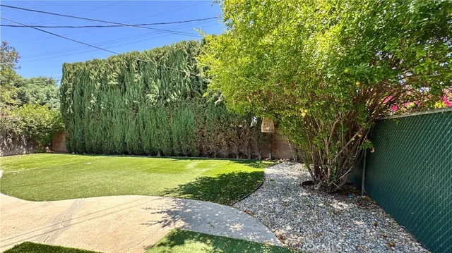 a view of a garden with a tree