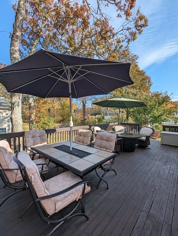 45 Nipigon Way West Dennis, MA 02639 - Photo 41 of 42 a view of a patio with table and chairs under an umbrella