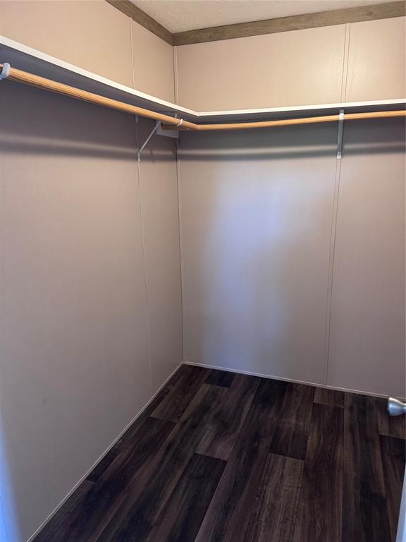 7268 Brangus Road Anna, TX 75409 - Photo 17 of 21 Walk-in closet featuring wood-finish flooring, light-toned paneled walls, and integrated shelving with a hanging rod