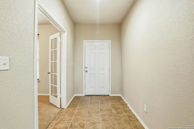 a view of a small space with a window