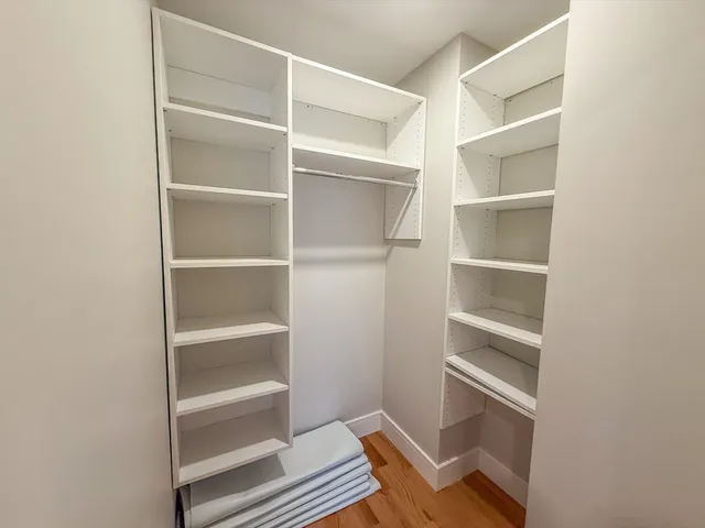 a view of walk in closet with empty racks