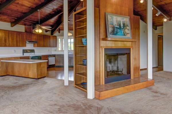 1971 Kaiwiki Road Hilo, HI 96720 - Photo 8 of 25 a view of a kitchen with stainless steel appliances wooden floor and a fireplace