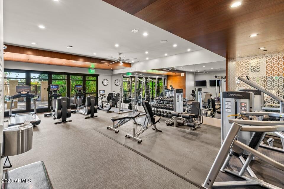 6166 North Scottsdale Road, Unit B2008 Paradise Valley, AZ 85253 - Photo 51 of 69 a view of a room with gym equipment and floor to ceiling window